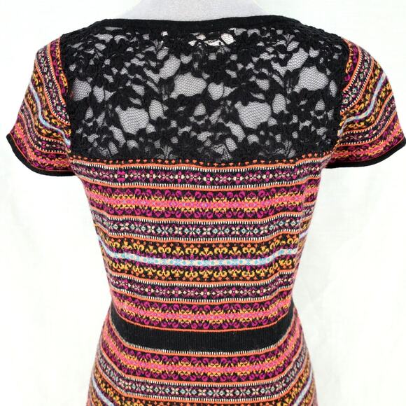 Sparrow Sweater Dress Womens Medium Black Orange Stripe Knit Lace Anthropologie - Picture 7 of 14